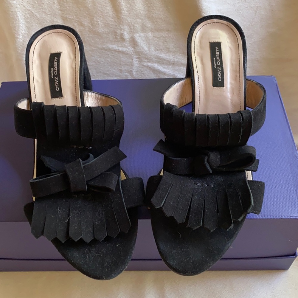Alberto Zago Milano Black Suede Sexy Slides New